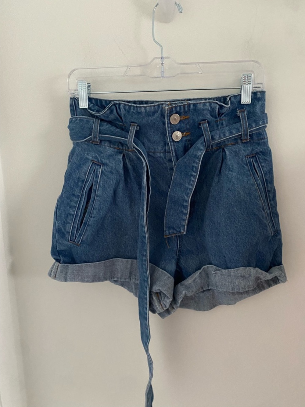F21 High-Waist Denim Paperbag Shorts with Belt